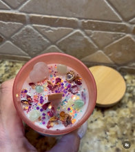 Load image into Gallery viewer, Heart Chakra Healing Candle | Rose Quartz, Green Aventurine &amp; Rose Petals | Crystal Intention Candle for Love &amp; Self-Care