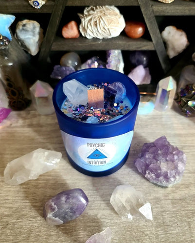Psychic Intuition Candle | Amethyst & Clear Quartz Crystal Candle for Third Eye, Clairvoyance, and Spiritual Connection