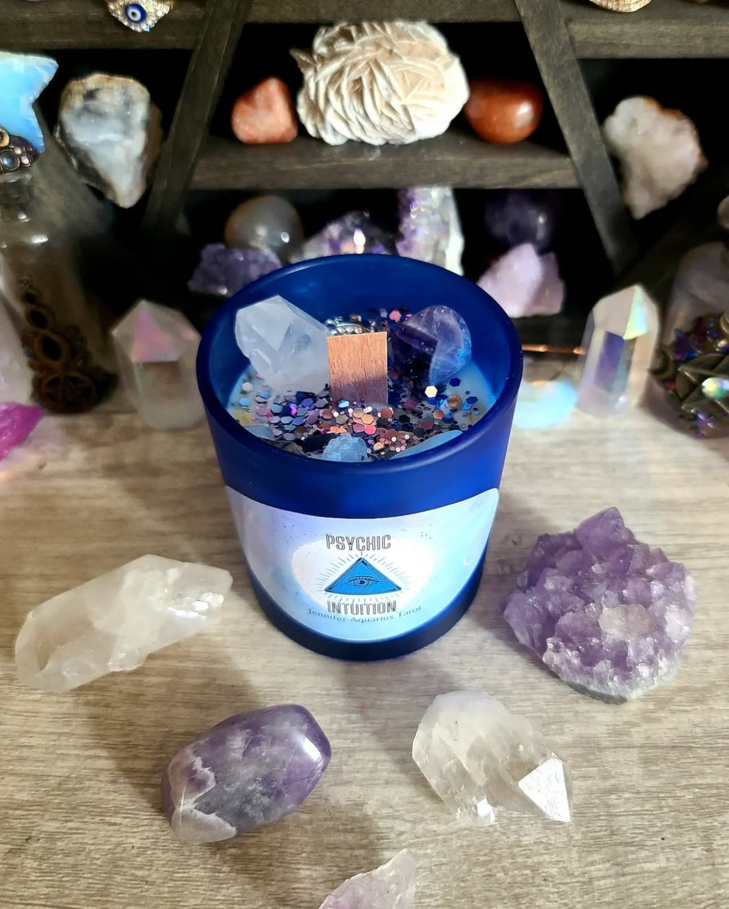 Psychic Intuition Candle | Amethyst & Clear Quartz Crystal Candle for Third Eye, Clairvoyance, and Spiritual Connection