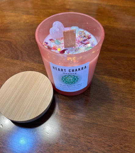 Heart Chakra Healing Candle | Rose Quartz, Green Aventurine & Rose Petals | Crystal Intention Candle for Love & Self-Care